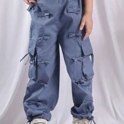 NEUDIS Girls Blue Cotton Cargo Pants With 4 Pockets-picture-40