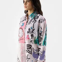 The Souled Store White Cotton Printed Shirt image 3