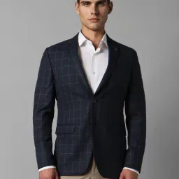 Louis Philippe Navy Blue Slim Fit Checks Blazer-picture-41