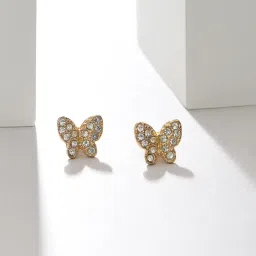 ToniQ Gold-Plated American Diamond Studded Butterfly Stud Earrings for Women image 3