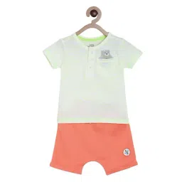 MINIKLUB Boys Green & Peach Solid T-Shirt with Shorts-image-19