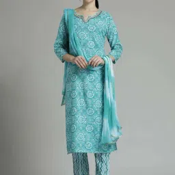 Jaipur Kurti Sky Blue Cotton Printed Kurta Pant Set With Dupatta-picture-44