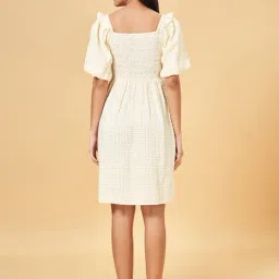 Honey by Pantaloons Yellow Cotton Chequered A-Line Dress image 2