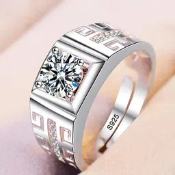 Lila Silver-Plated AD Stone-Studded Adjustable Finger Ring-image-32