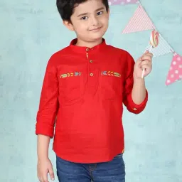 Fabindia Kids Red Solid Short Kurta-image-53