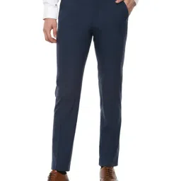 Louis Philippe Navy Slim Fit Flat Front Trousers-picture-16