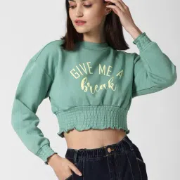 Forever 21 Sea Green Round Neck Cropped Sweatshirt-image-62