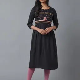 W Grey Embroidered A-Line Dress-picture-33