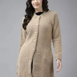 Cayman Camel Brown Wool Self Design Cardigan-picture-14