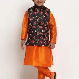 Benstoke Kids Mustard Yellow & Black Floral Print Full Sleeves Kurta Set-picture-15