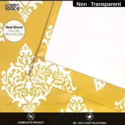 Urban Space Block Print Yellow & White Cotton 8 FT Long Door Curtains - Set of 2 image 3