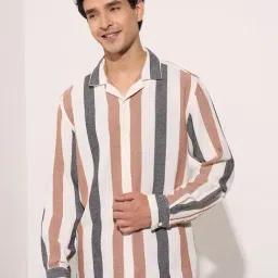 People By Pantaloons White Relaxed Fit Striped Shirt-picture-17