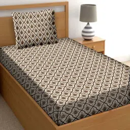 BELLA CASA Cuddle Floral Brown 150 TC Cotton Bedsheet with 1 Pillow Cover image 2