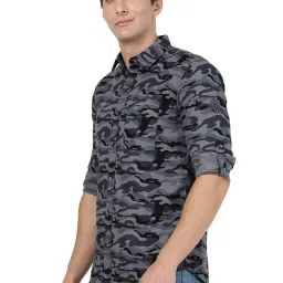 JadeBlue Grey Cotton Slim Fit Camouflage Shirt image 3