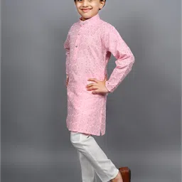 Ahhaaaa Kids Light Pink & White Embellished Full Sleeves Kurta With Pyjamas image 3