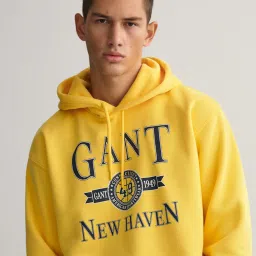 GANT Yellow Comfort Fit Printed Hooded Sweatshirt image 3