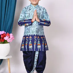 AHLAN APPARELS Boys Ethnic Motifs Printed Regular Dupion Silk Kurta with Dhoti Pants-picture-21