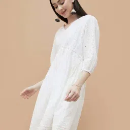 Colour Me by Melange White Cotton Solid Dress image 3