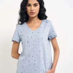 Dreamz By Pantaloons Blue Comfort Fit Printed Sleepwear T-Shirt-image-48