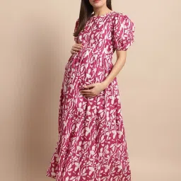 Secret Wish Pink Cotton Floral Print Maternity Night Dress image 3