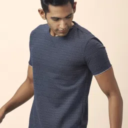 People by Pantaloons Navy Regular Fit Texture T-Shirt image 3