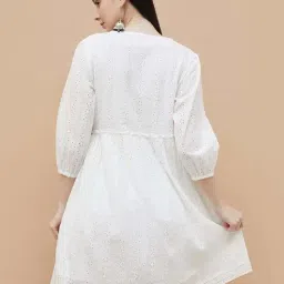 Colour Me by Melange White Cotton Solid Dress image 2