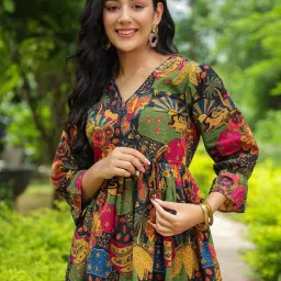 Rain and Rainbow Black Cotton Printed A Line Kurti image 3