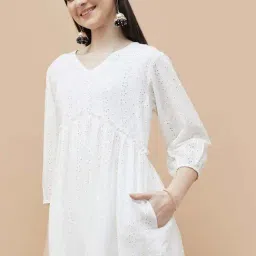 Colour Me by Melange White Cotton Solid Dress image 4