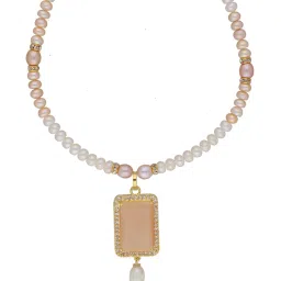 Sri Jagdamba Pearls Ehani Peach & Pearl White Alloy Necklace & Earring Set image 2