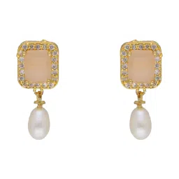 Sri Jagdamba Pearls Ehani Peach & Pearl White Alloy Necklace & Earring Set image 3