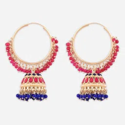 Fida Stonned Pink and Blue Jhumki Earrings image 3