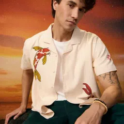 The Souled Store Beige Linen Blend Regular fit Print Casual Shirts-image-57