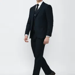 Peter England Elite Navy Slim Fit Self Pattern Three Piece Suits image 3