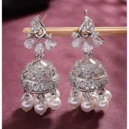 NVR Silver-Plated AD- Studded Jhumki Earrings for Women-image-44