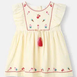 Nauti Nati Girls Yellow Cotton Embroidered Regular Fit Dress-picture-23