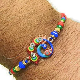 Anouk Set Of 6 Beaded Cotton Thread with AD Stones & Meenakari Designer Rakhi for Brother image 4