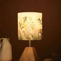 green girgit Brown & White Printed Cylindrical Shaped Wooden Table Lamp With Bulb-image-17
