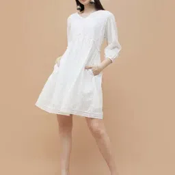 Colour Me by Melange White Cotton Solid Dress image 5