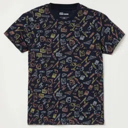 Fame Forever by Lifestyle Kids Navy Cotton Printed T-Shirt-picture-21