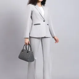 Powersutra Grey Regular Fit Self Design Formal Suit image 4