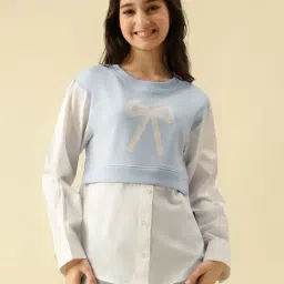 Lil Tomatoes Girls Blue Regular Fit Color Block Sweatshirt-picture-26