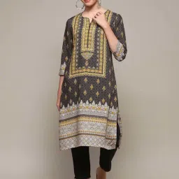 Biba Grey Printed Straight Kurta-picture-34