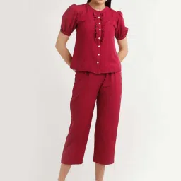 Zink London Maroon High Rise Trouser image 4