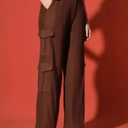 ZASTRAA Coffee Brown Solid Trousers image 3