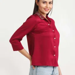 Zink London Maroon Regular Fit Shirt image 3