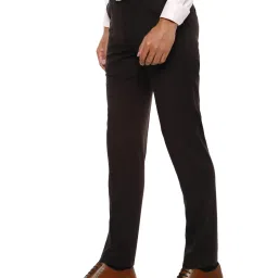 Van Heusen Dark Brown Slim Fit Flat Front Trousers image 3