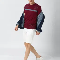 Peter England Maroon Cotton Slim Fit Printed T-Shirt image 4