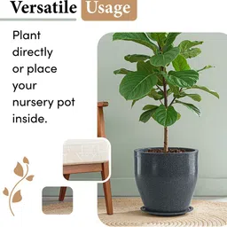 HOMESTIC Grey Round Rotomould Weather-Safe Flower Planter With Tray & Drainage Hole image 3