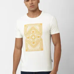 V Dot Cream Slim Fit Printed T-Shirt-image-29