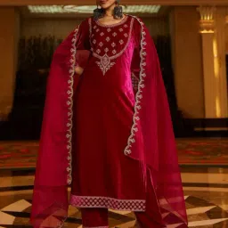 Indo Era Pink Embroidered Kurta Pants Set With Dupatta-image-20